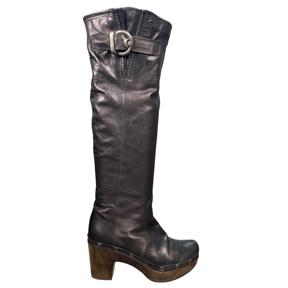Stuart Weitzman Women’s Brown Leather Wooden Heel Riding Boot Size 8.5